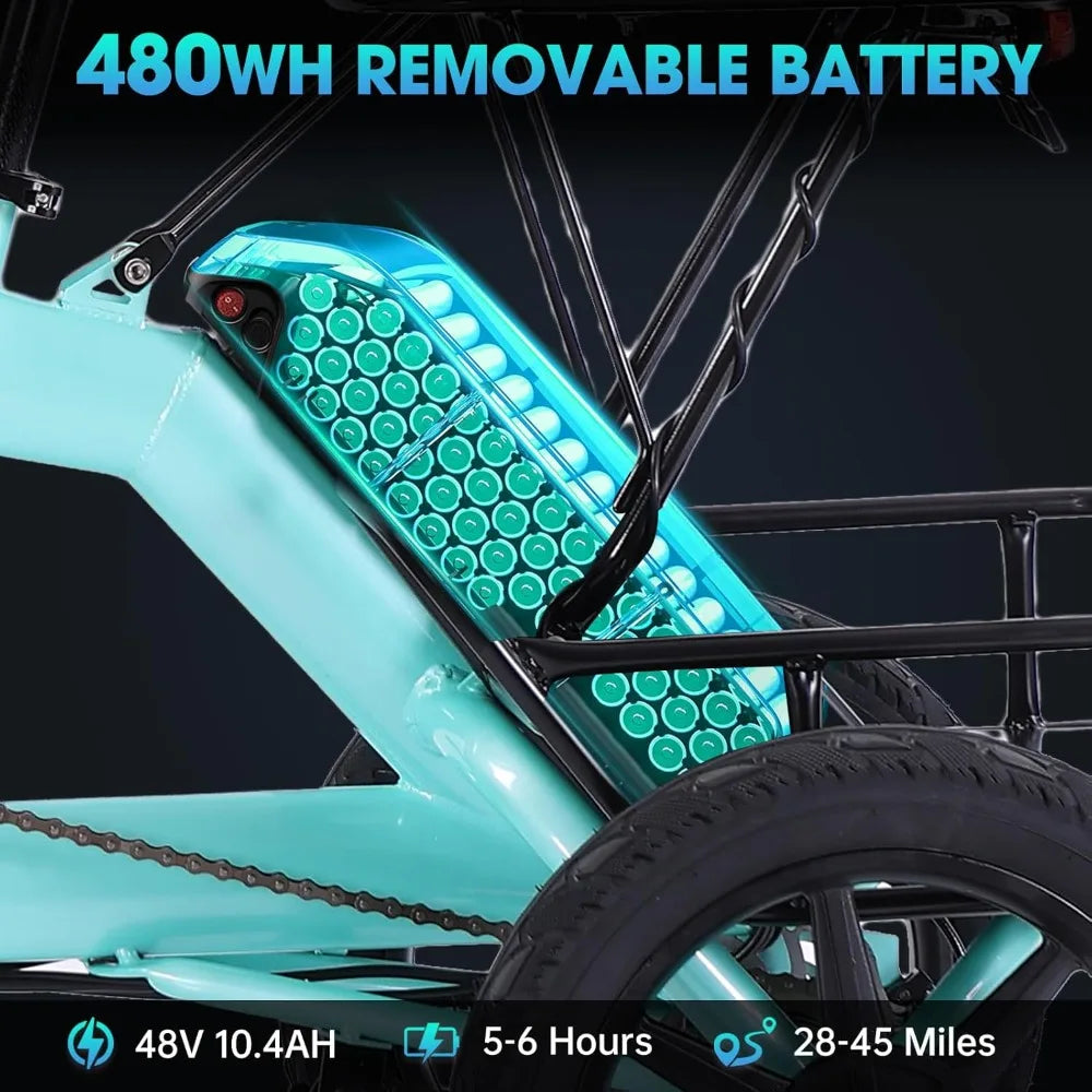 Electric Tricycle for Adults Foldable, 350W Folding Electric Trike, 3 Wheel Bikes for Adults with 480Wh Removable Battery