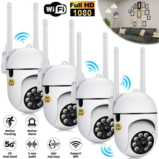 4pcs Ultra HD 1080P Wireless Security Cameras with Motion Tracking, Dual-Band WiFi & 5G, 360° View - Indoor/Outdoor Home Surveil