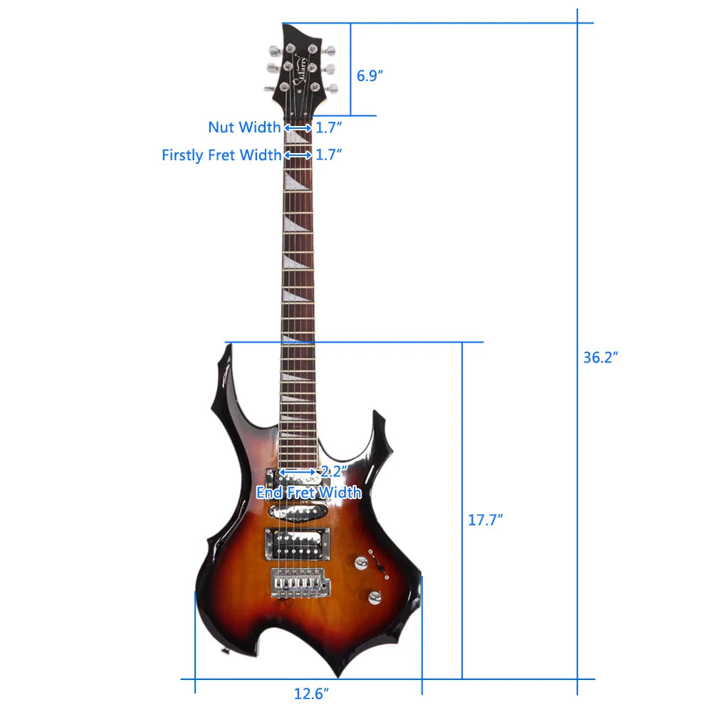 Flame Shaped Electric Guitar with 20W Electric Guitar Sound HSH Pickup Guitar Audio Bag Strap Picks Shake Cable Wrench Too