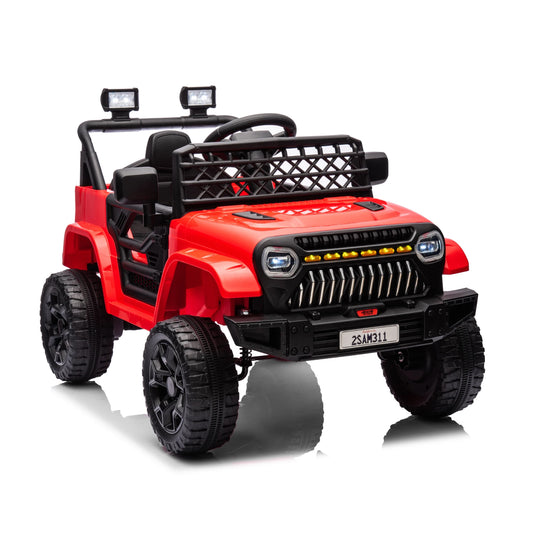 12V Kids 4-Wheel Electric Truck Car for Boys Girls Ride On Toy with Battery Display, Spring Suspension, LED Lights, Music, Red