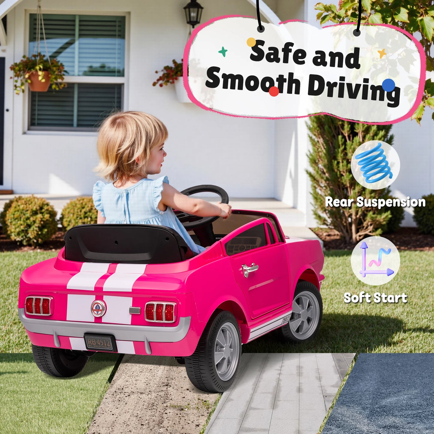 [Official Licensed]Shelby GT350 Kids Electric Car 12V 2WD W/ Parent Remote Control & Safety Belt - All-Terrain Ride-On Toy - Per