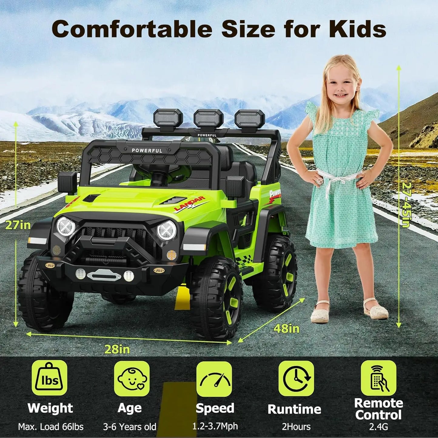 12v Kids Ride on Truck Car, Electric Vehicles with Parent Remote Control, Battery Powered Toy Car for Toddler, LED, 3 Speeds