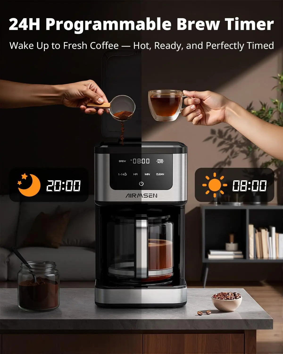 14-Cup Programmable Drip Coffee Maker – 1000W Fast Brewing with Timer, Delay Start, 2H Keep-Warm, 73oz Tank, Touchscreen