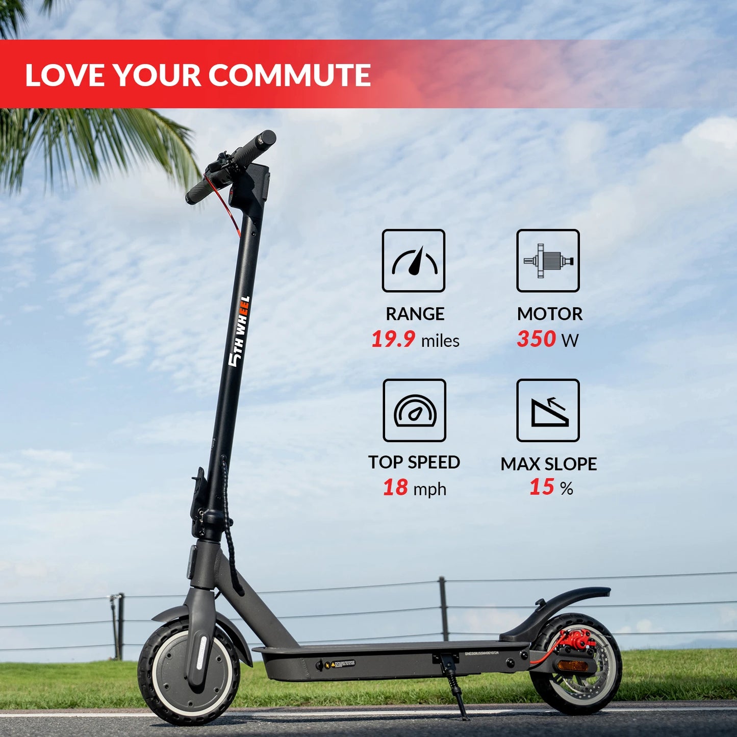 5TH WHEEL Electric Scooter for Adults, 350W Motor, 19.9 Miles Range, 18MPH, Rear Dual Suspension, 8.5" Tires