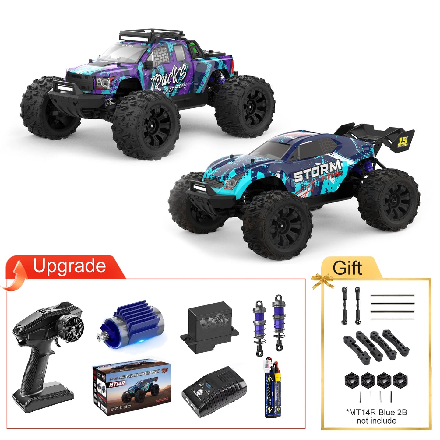 MT14R 1/14 V3 RC Car 80km/h Brushless Off-Road Vehicle Waterproof All-Terrain Remote Control Truggy with 3S 35C 2200mAh RC Truck