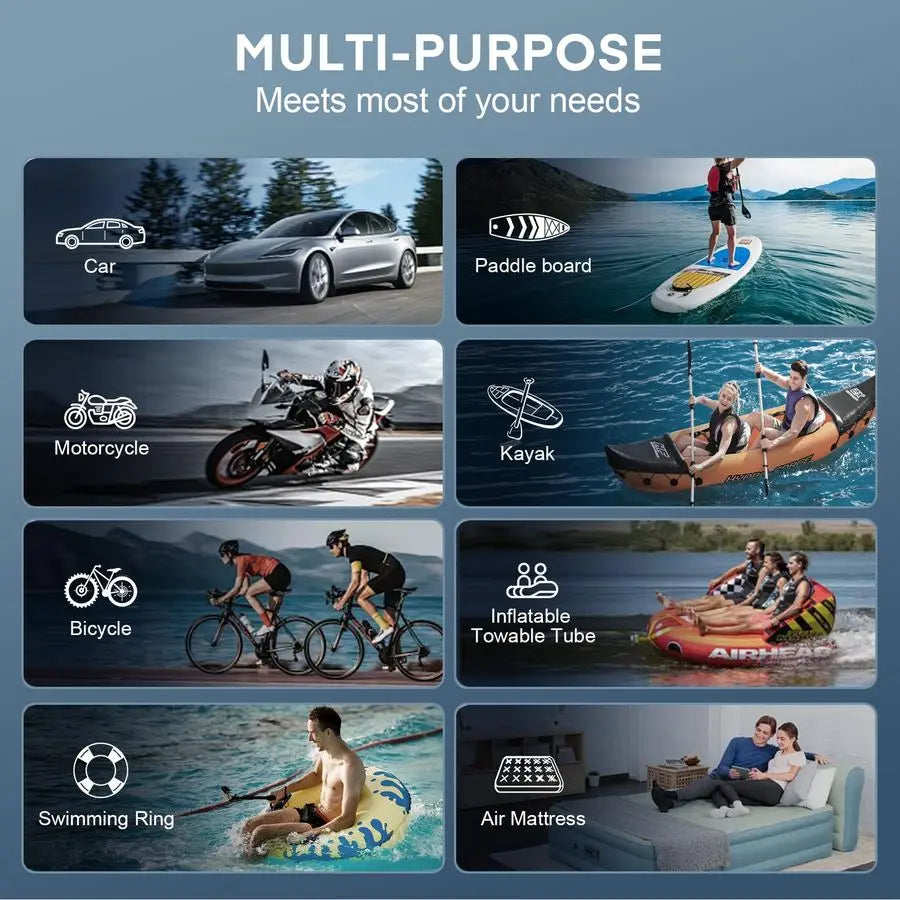 Board Pump, Tire Inflator Portable Air Compressor Cordless Air Pump for Inflatables with AutoOff, Deflate Function, Rechargeable