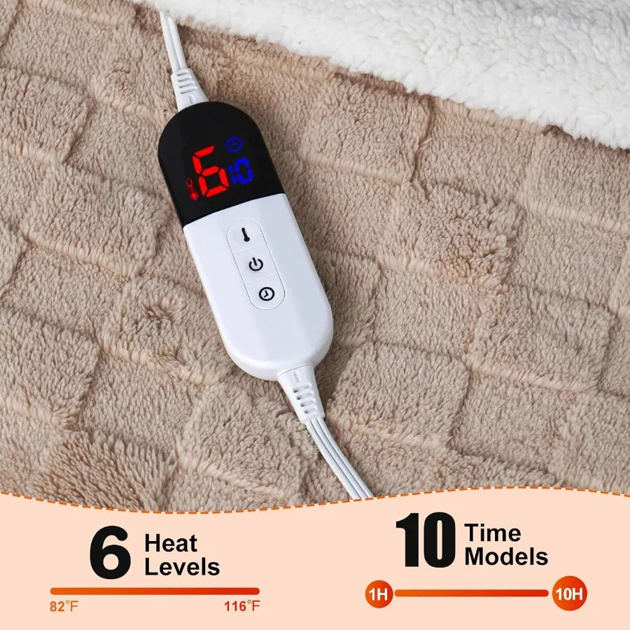 Heated Blanket 84" x 90" with 6 Heating Levels 10 Hours Time Setings and Auto-Shut Off Soft Checked Flannel Fast-Heating Electr