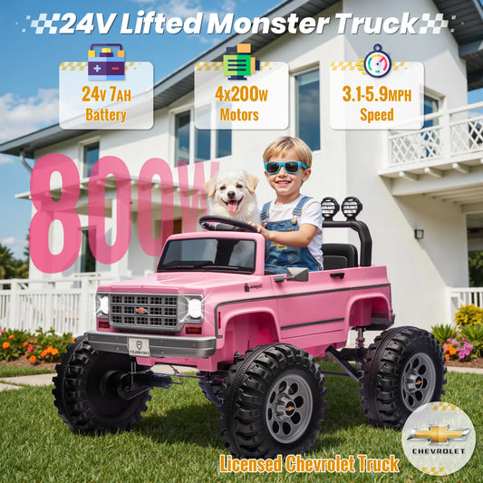24V Ride on Car, Licensed Chevrolet Cheyenne Truck w/4X200W Motor, Remote Control, Decoration Streamer