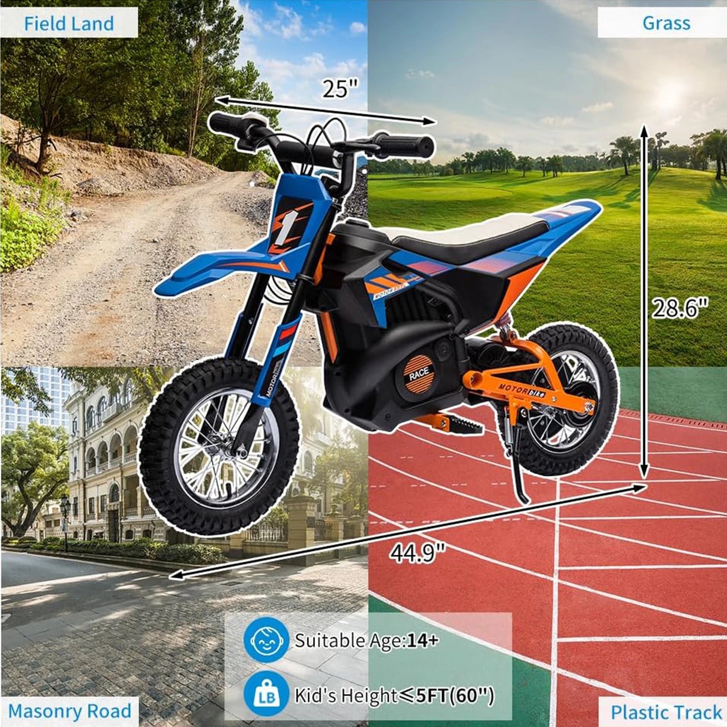 24V 250w Electric Dirt Bike for Kids 8-14,Up to 13.6MPH(22Km/h) Off-Road Motor Electric Motorcycle with Spring Suspension