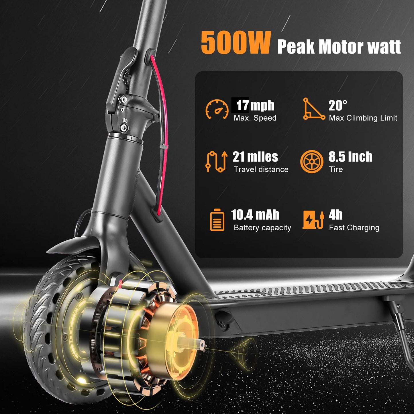 Free Shipping 350W Peak 500W 36V Electric Scooter 10.4AH Battery 8.5inch Wheels 12 Months Warranty  Cheap Price city Escooter
