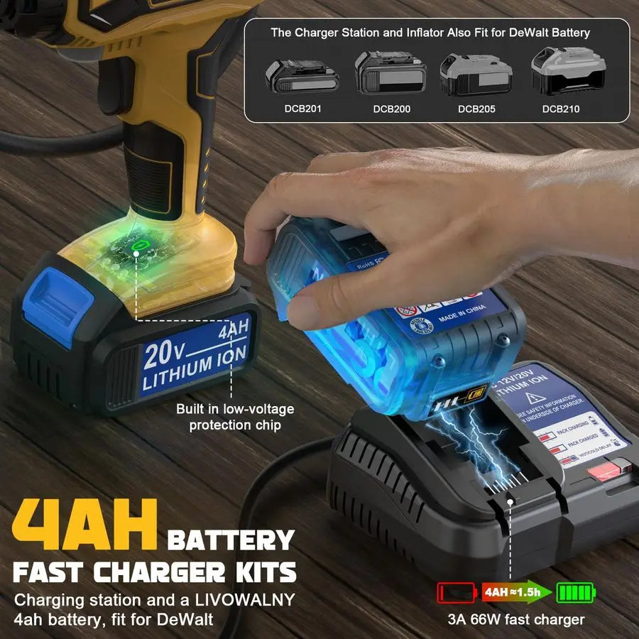 Inflator Air Compressor for Dewalt 20V Max Battery, 160 PSI Cordless Portable Electric Air Pump with 4AH Baterry, 2025 Bigger LC