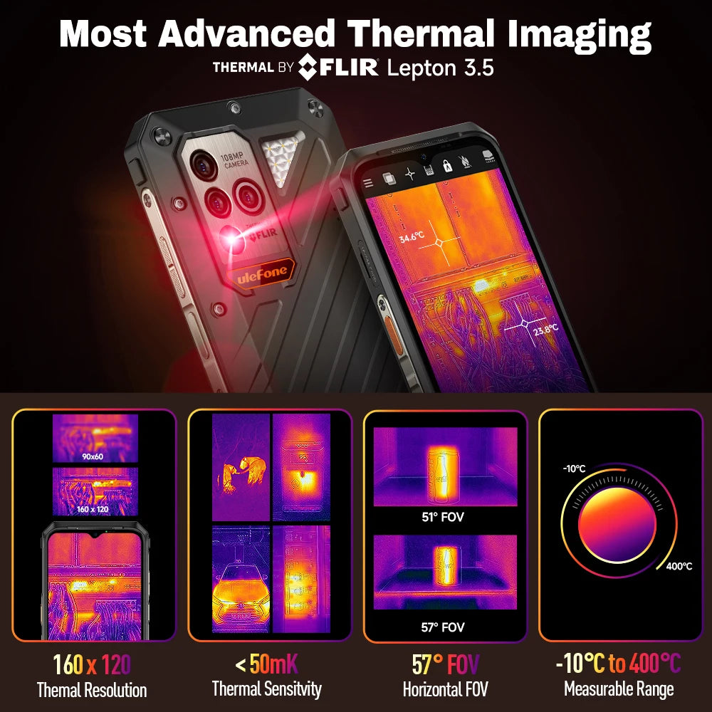 Ulefone Power Armor 18T Ultra 5G Rugged Phone 512GB ROM +24GB RAM Thermal Imaging Camera THERMAL BY FLIR® smartphone NFC