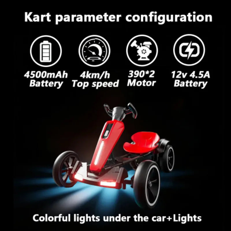 Kids 12V Electric Pedal Folder Go Kart Outdoor Ride On Toy Adjustable Seat Non Slip EVA Wheels Boys Girls Aged