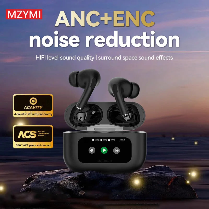 MZYMI YX30 ANC Wireless Earphone LED Touch Screen Active Noise Cancelling Bluetooth Headset G4 ANC+ENC Sport Headphone With Mic