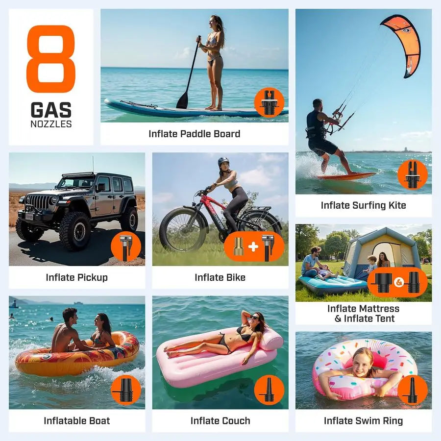 Paddle Board Pump Electric Portable, SUP Pump for Paddleboard Car Tire with AutoOff amp Deflation Function, 12V DC Car Connector