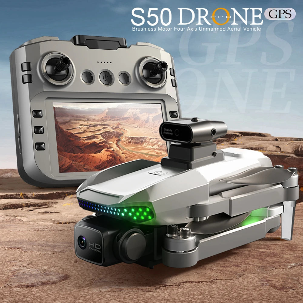 S50 PRO GPS Drone with 2 Batteries, 4.5-inch Large Screen Remote, Real-Time HD Camera, Obstacle Avoidance, Extended Flight Time