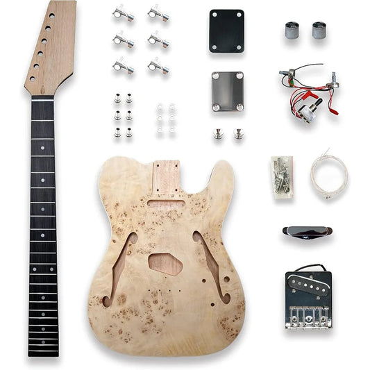 BeginnerFriendly DIY Electric Guitar Kit with Birdseye Maple Veneer Top Mahogany Body and Neck Chrome Hardware for RightHanded