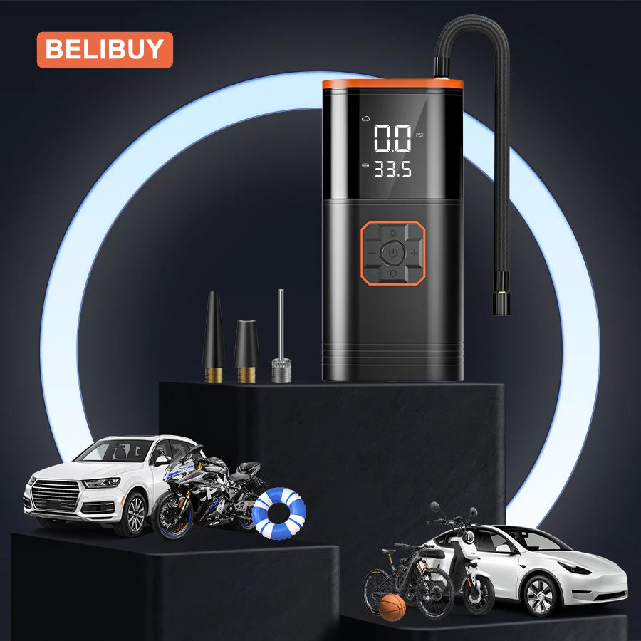 BELIBUY Car Air Pump Air Compressor Car Air Pump Car Tire Inflator USB Mobile Power Supply Suitable for Cars and Motorcycles