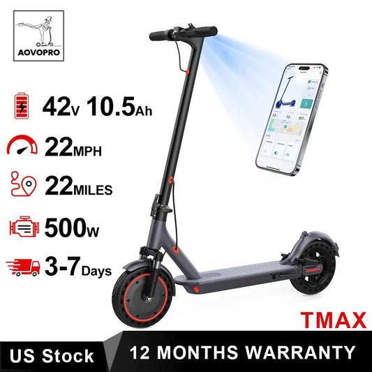 AOVOPRO TMAX 10inch Electric Scooter 500W 22MPH Adult APP Smart Scooter Shock-absorbing Anti-skid Folding Electric Scooter