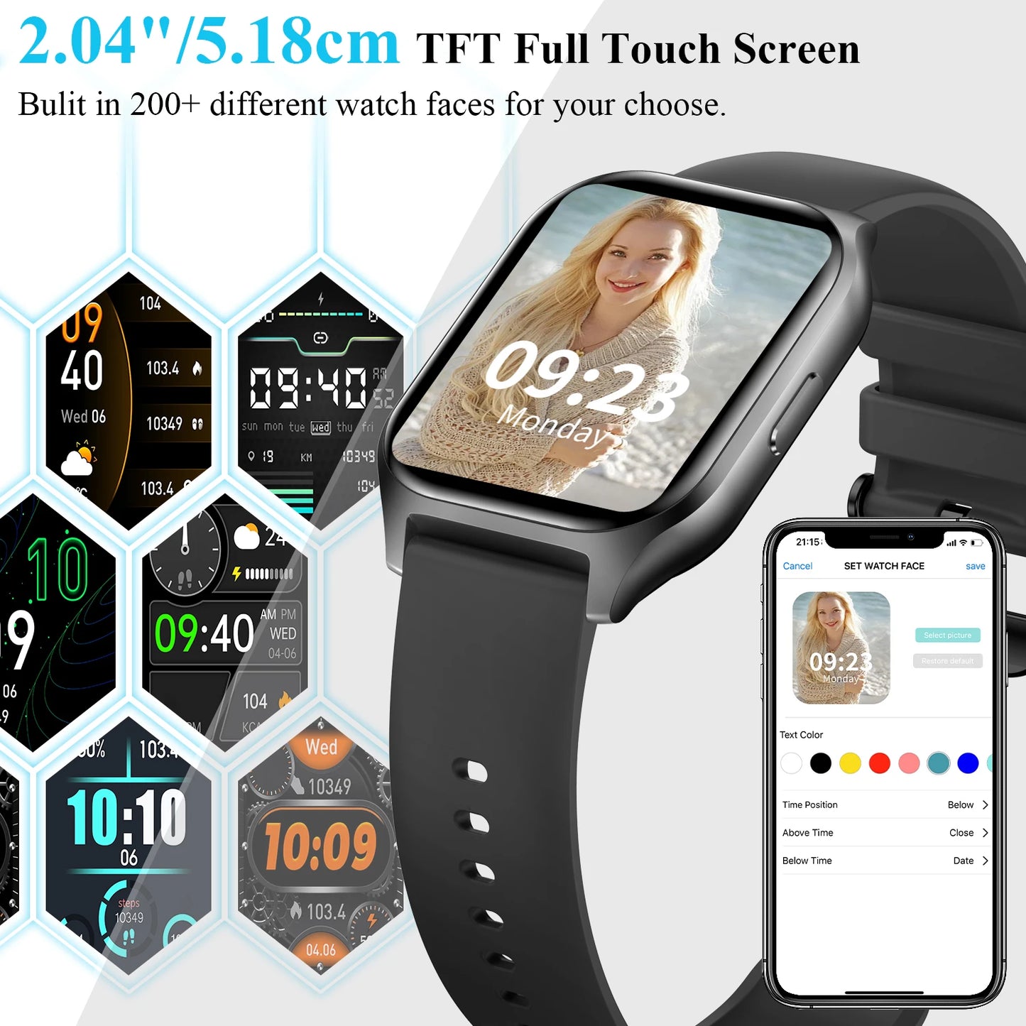 Touch Screen Sports Smart Watch With Make/Answer Call,Message Alerts,Fitness Tracking,Voice Assistant Smart Watch For Women/Men