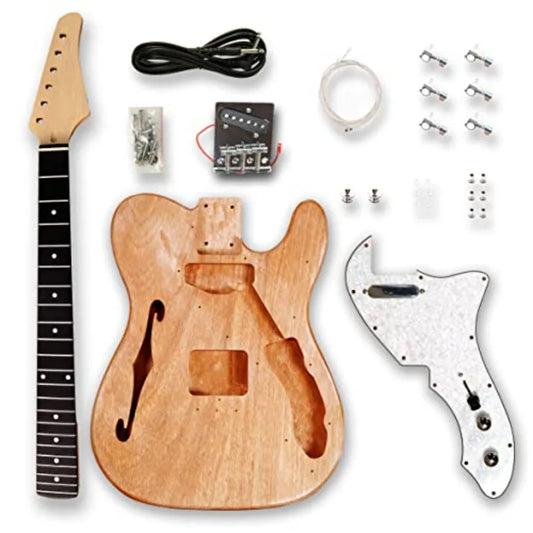 DIY Semi Hollow Body Electric Guitar Kit for Beginners with Okoume Body and Maple Neck Perfect for Customization and HandsOn Bu