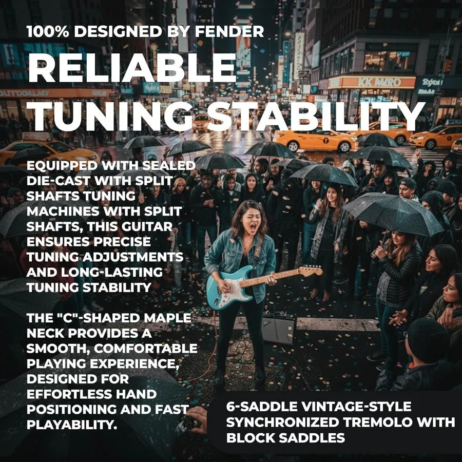 Squier Stratocaster Electric Guitar in Daphne Blue for Professional and Beginner Musicians - Versatile Tone Lightweight Design