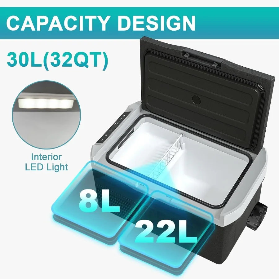 12 Volt Portable Refrigerator 32QT 30L Electric Cooler 12/24V DC 110-240V AC -468 Dual Mode Portable Freezer 12V Car Fridge wit