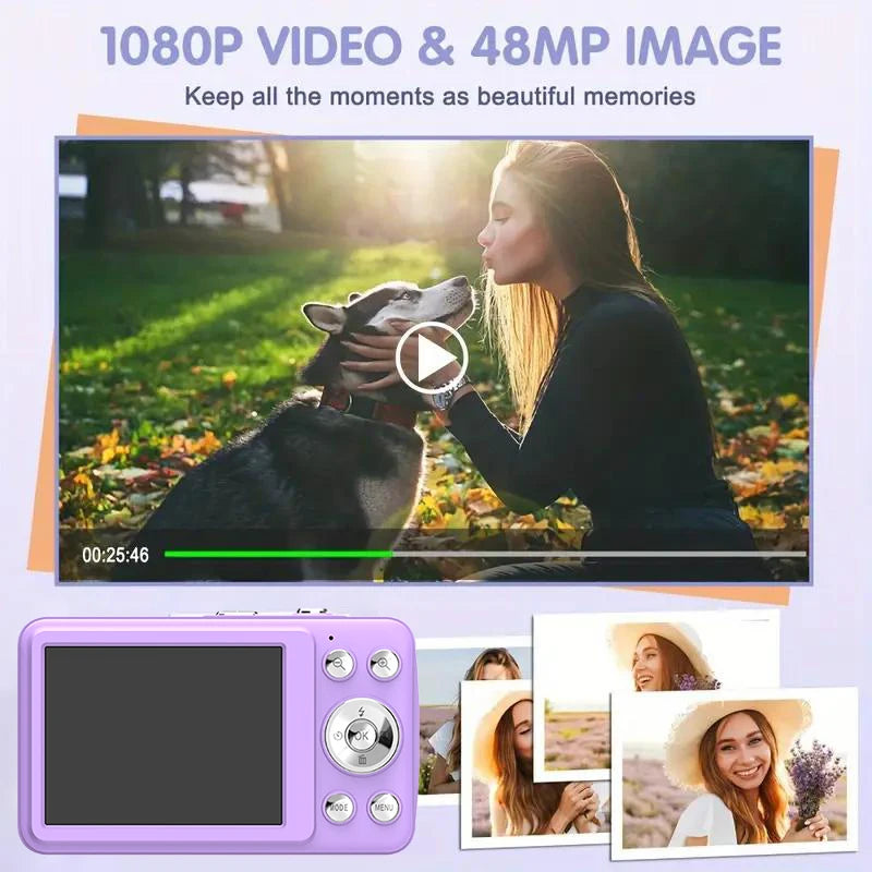 W&O Q3 Mini Digital Photo Camera 48MP 1080P 16X Zoom Child Point and Shoot Vlogging Cameras Vintage Portable Video Photocamera