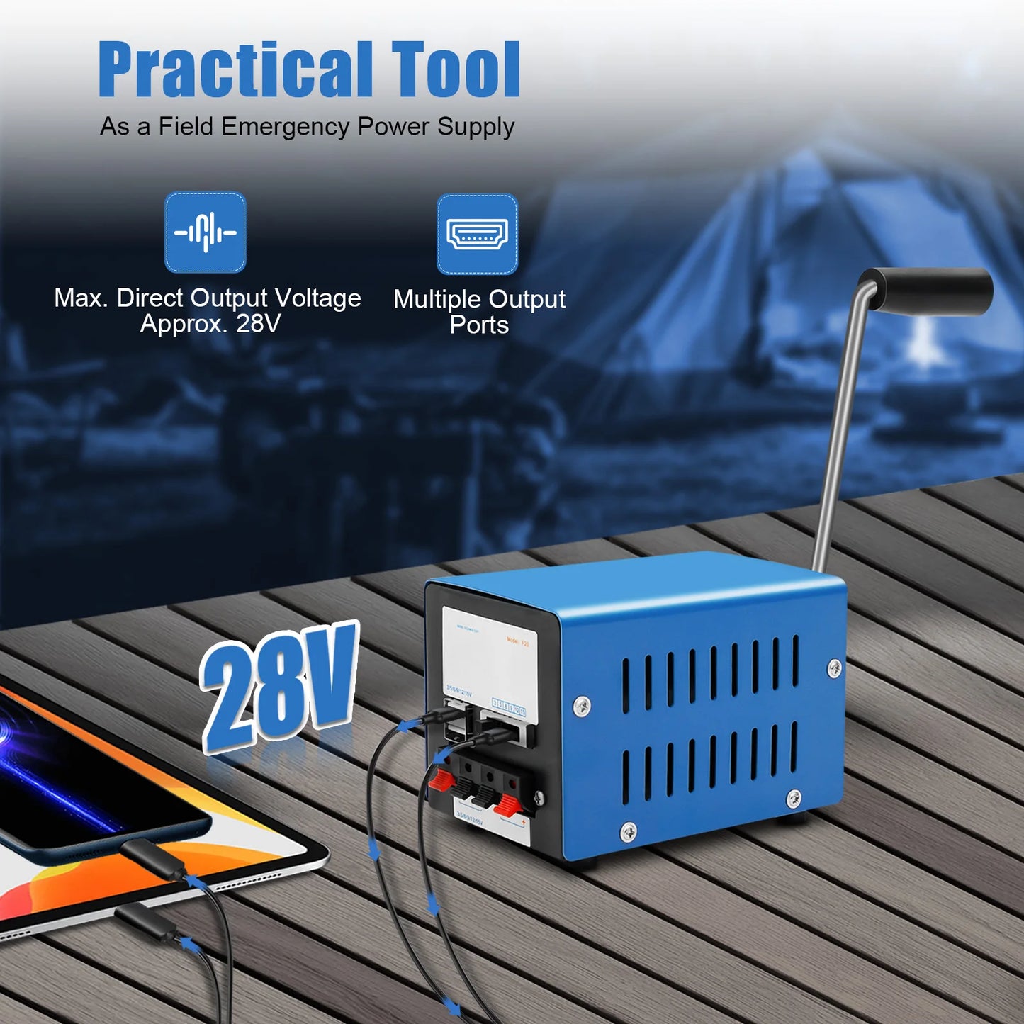 F20 Generator Motor 20W Hand crank generator Freestanding Portable Generator 28V Manual Crank Generator