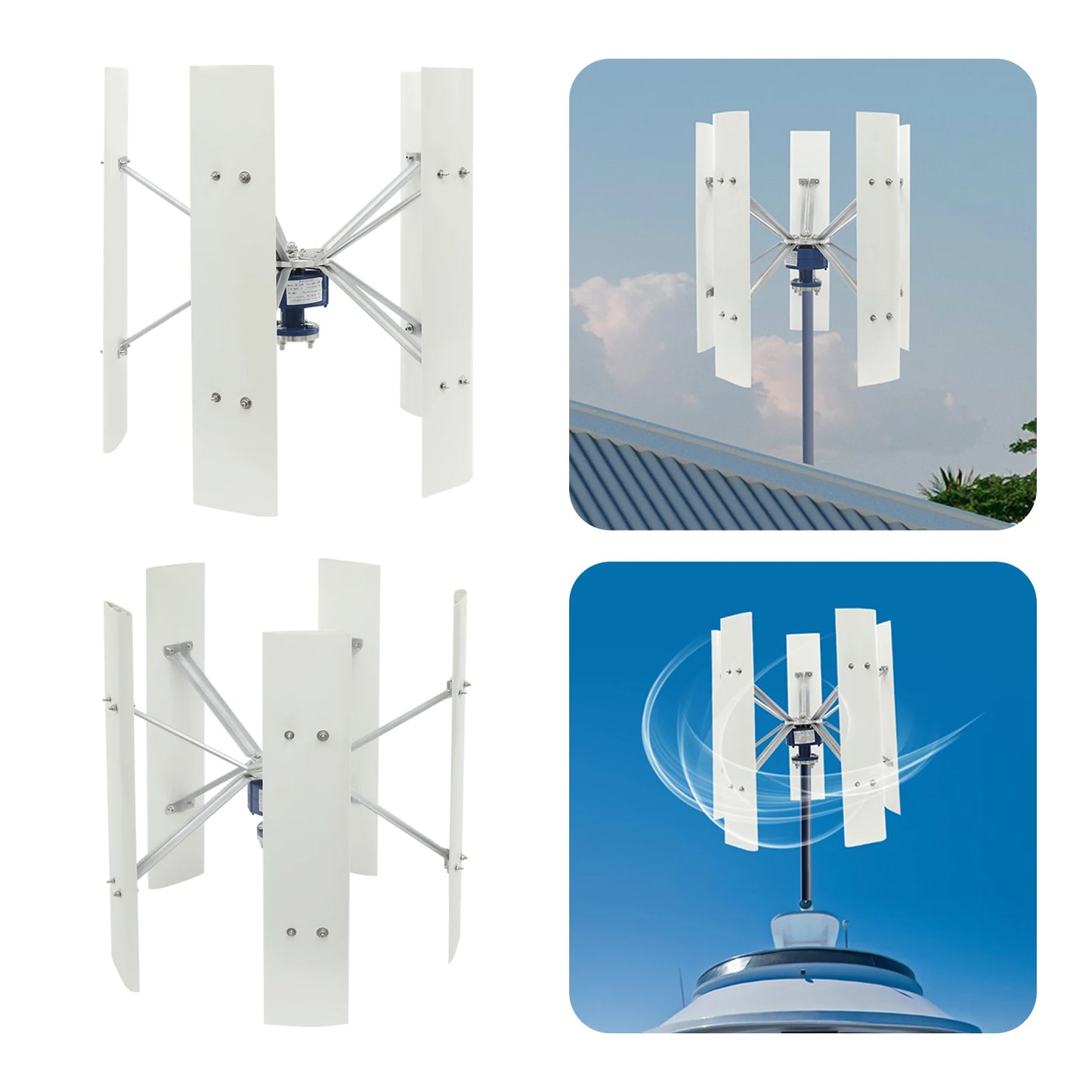 5-blade Wind Power Generator，12V/24V 100W Vertical Axis Wind Turbine Generator，Low Noise Wind Turbine Generator