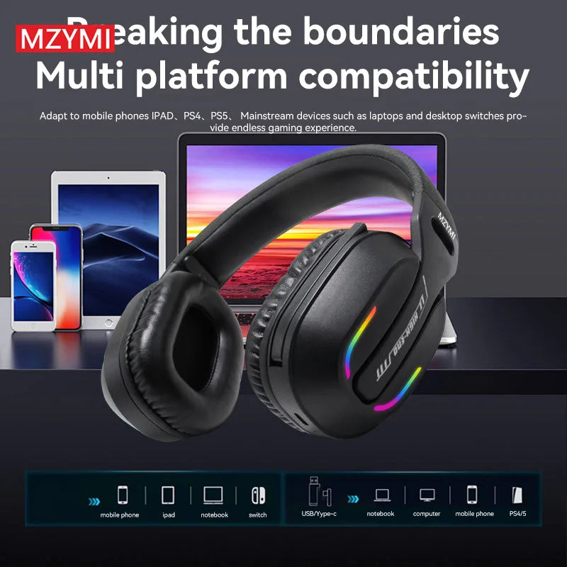 MZYMI Bluetooth 5.4 Headphones GT100 ENC Noise Cancelling 2.4G Wireless Headset Over Ear Waterproof Sports Gaming Earphones