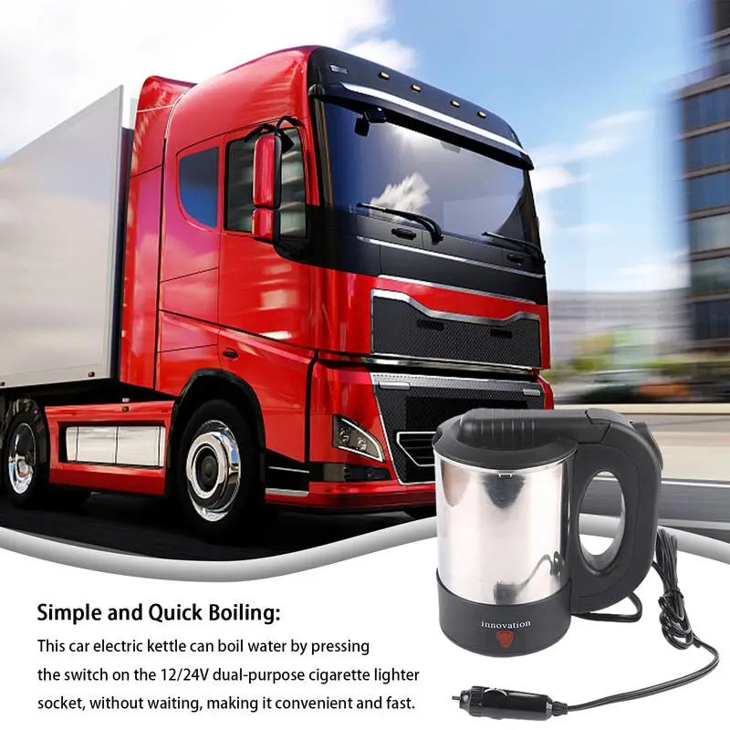 Car Kettle Truck Electric Water Heater Truck Stainless Steel Car Coffee Mug Heated Water Cup Pot Bottle 12V/24V For Travel