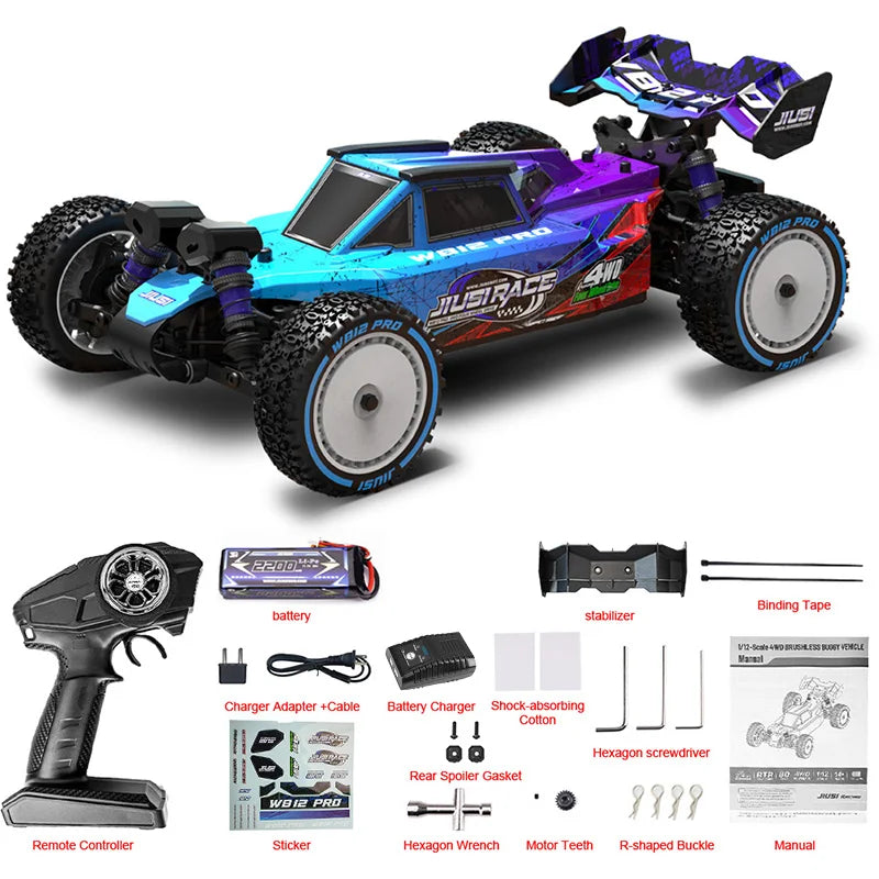JIUSI 1:12 Scale 4WD Brushless RC Car WB12 PRO with 3S 2200mah Battery 80km/h High Speed Off-road Drift Car Toys As Gift