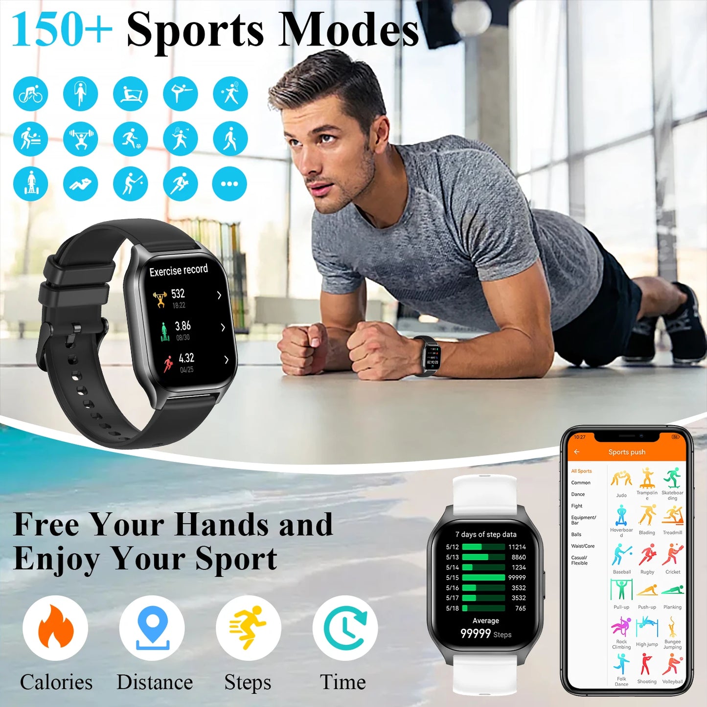 Touch Screen Sports Smart Watch With Make/Answer Call,Message Alerts,Fitness Tracking,Voice Assistant Smart Watch For Women/Men