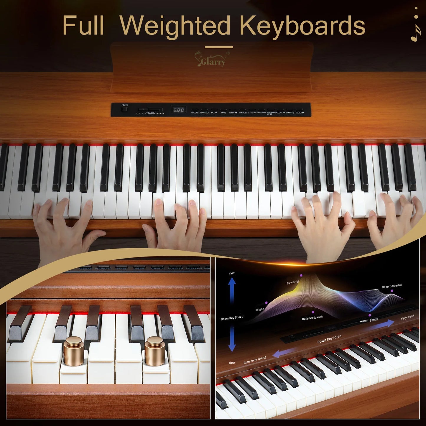 88 Keys Full Weighted Keyboards Digital Piano with Furniture Stand, Power Adapter, Triple Pedals, Headphone