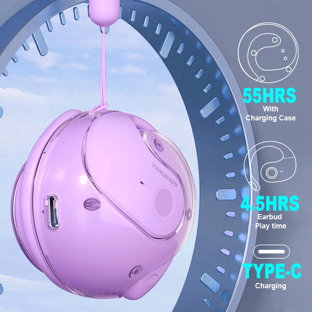 GREATWALL Wireless Bluetooth Earphones HIFI Headphones Stereo Sports Headset With Mic HD Call Earbuds Spherical Charging Case