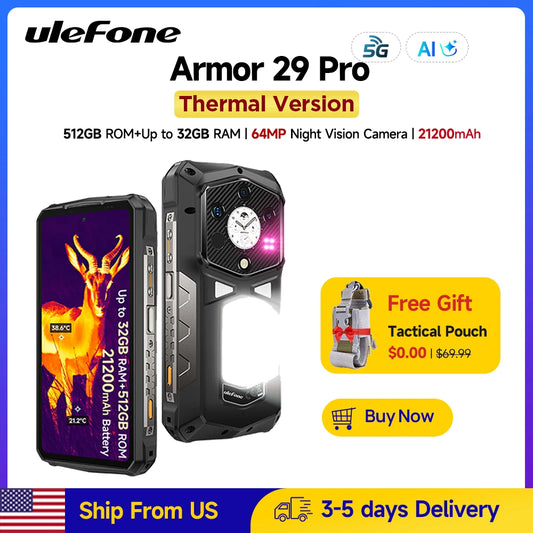 【Ship From US】Ulefone Armor 29 Pro Thermal Version 21200mAh 120W Smartphone Android 15 5G Rugged Phone 6.67" 120Hz 512GB ROM