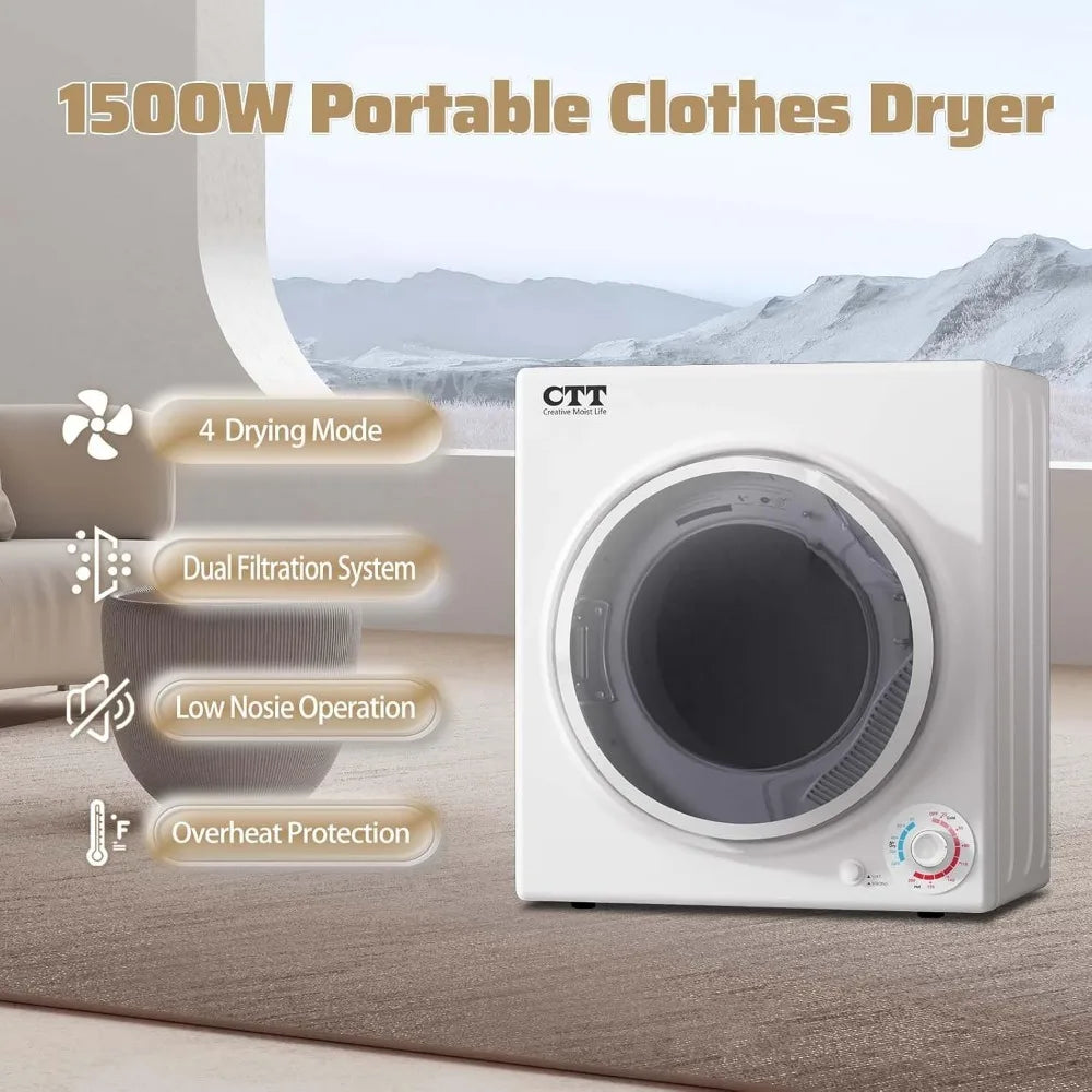 CTT Portable Clothes Dryers for Apartment 1500W, 3.5 cu.ft Compact Dryer for Laundry with 4 Drying Mode, 110V Dryer Machine with