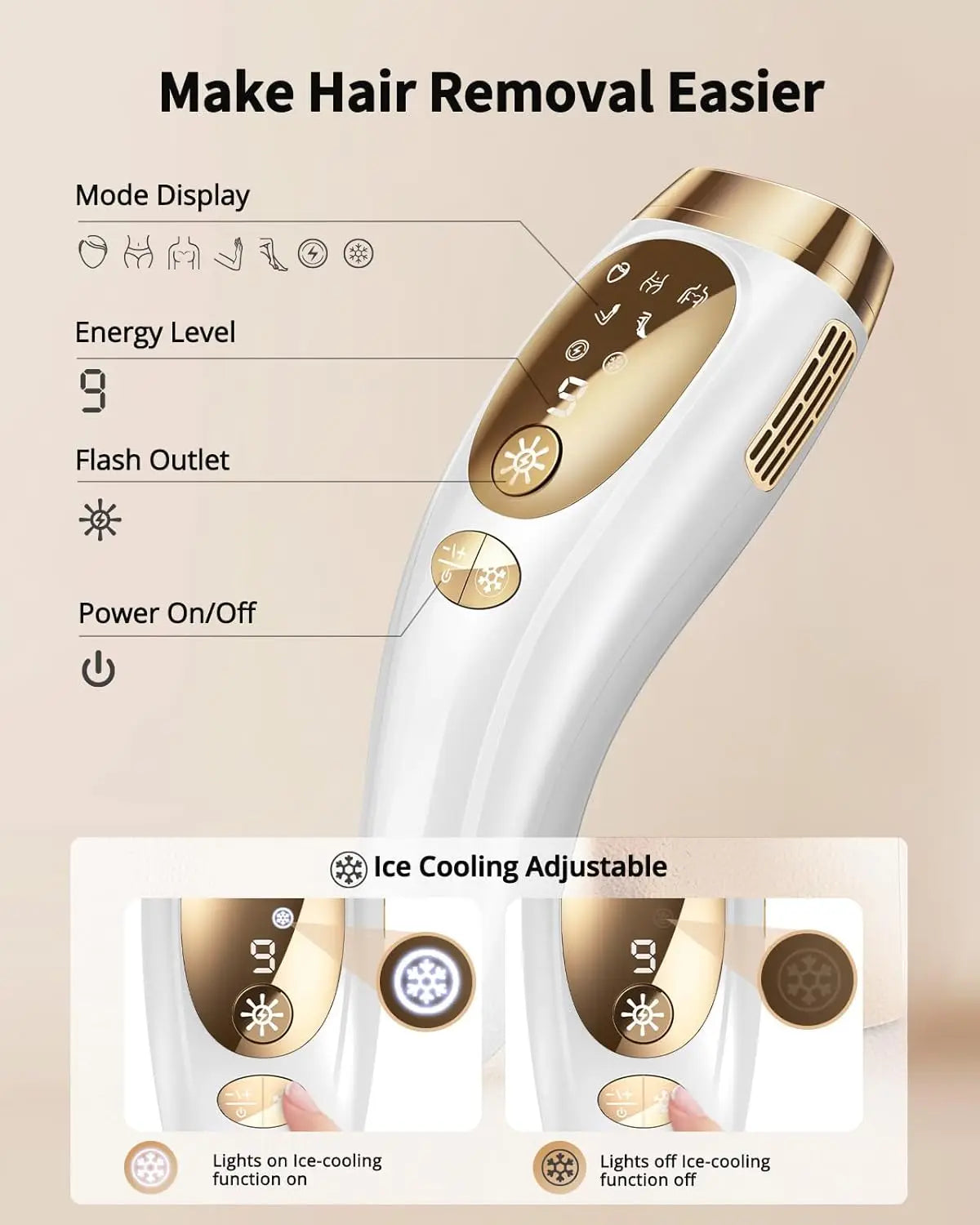 Laser Hair Removal with Ice Cooling Care Function for Women Men Permanent,Unlimited Flashes Painless Epilator IPL Hair Remover