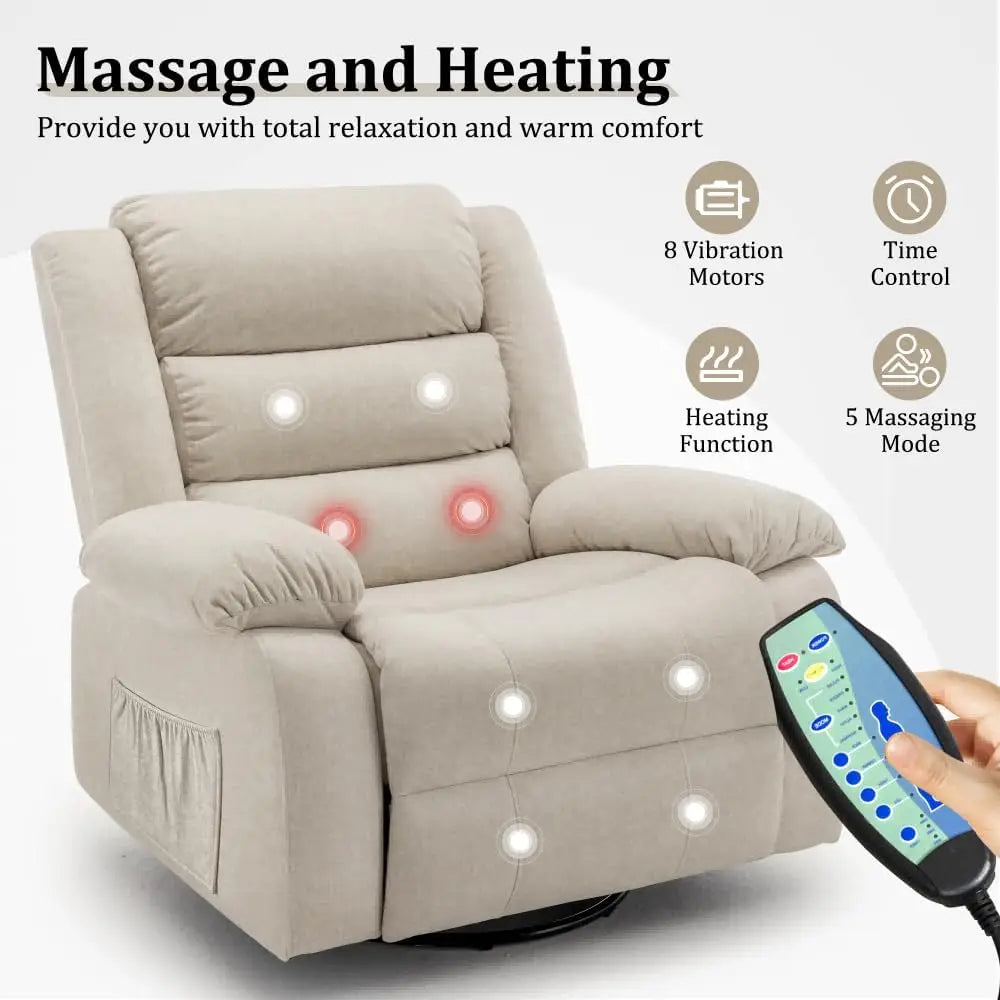 Recliner Chair, Wide Rocker Chair, Rocking Chair with Massage and Heat,360°Swivel Nursery Rocking Chairs, Oversized Recliner