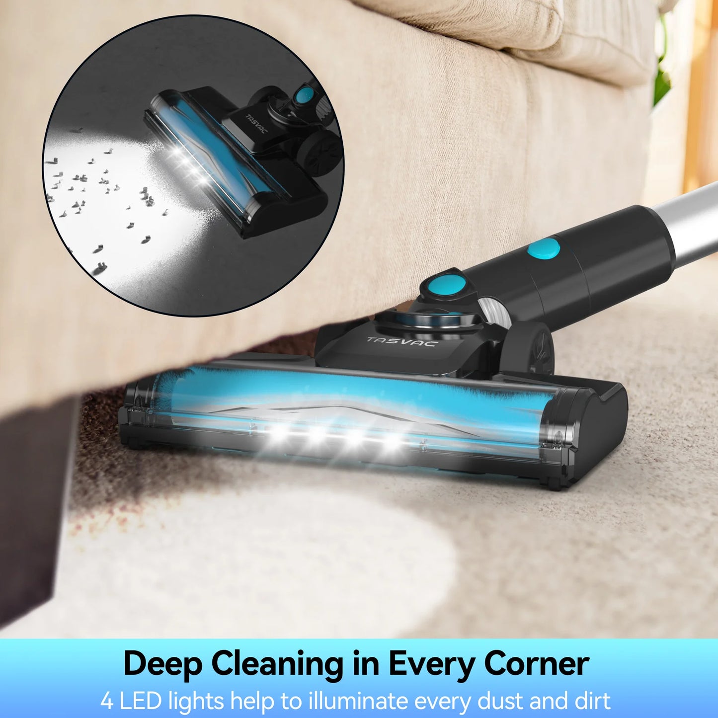 TASVAC 28KPa Cordless Vacuum Cleaner Powerful Suction 6-in-1 Lightweight Handheld Stick Vacuum 40min Runtime for Carpet Pet Hair