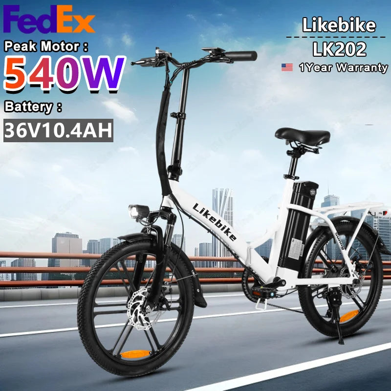 Likebike LK202 E Bike 540W Peak Power 36V10.4AH Removable Battery Electric Bike One Year Warranty 20-inch Tires Electric Bicycle