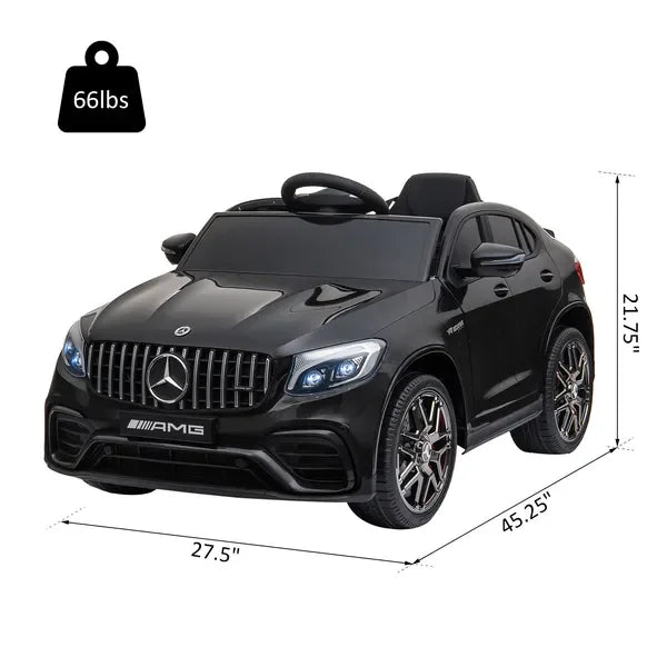 12V Remote Control Ride On Toy Car for Kids, Black Mercedes Benz AMG GLC63S Coupe with Music and Lights, 2 Speeds