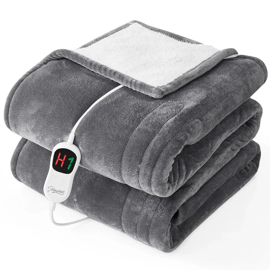 Twin Size Electric Heated Blanket 62"x84", 10 Heat Settings & Auto Shut-Off, Ultra-Soft Flannel, ETL Certified, Grey
