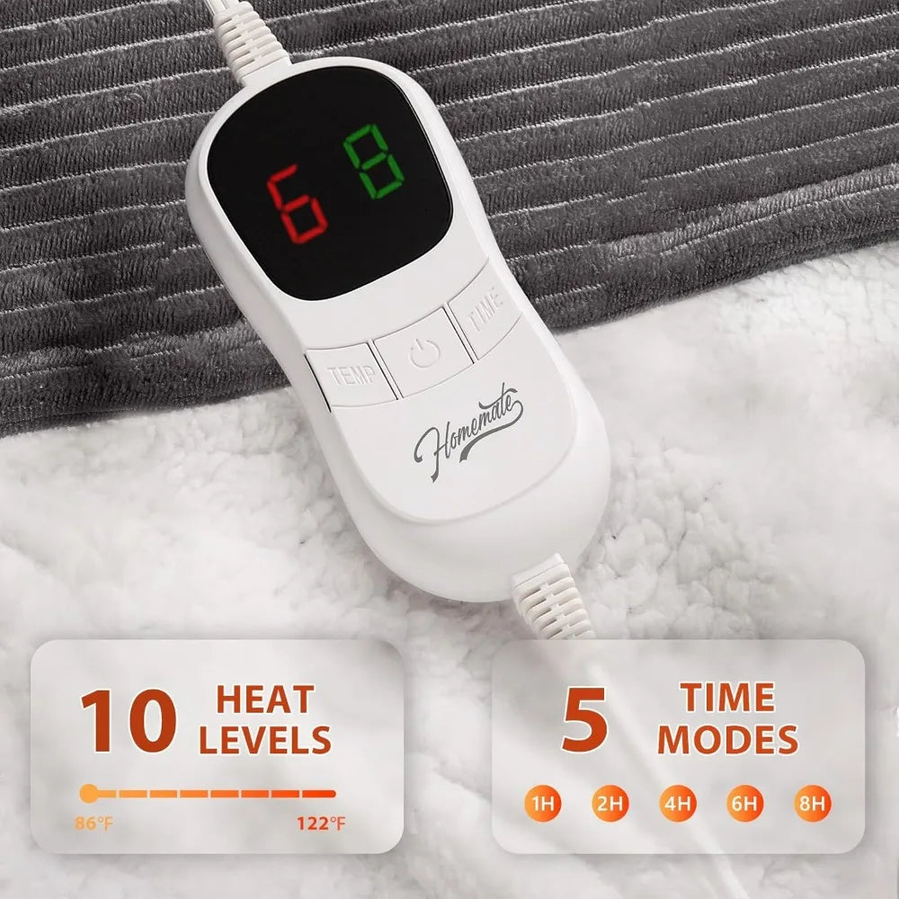Electric Heated Throw Blanket 50x60 Inch, 10 Heat Levels, Auto-Off Timer, Overheat Protection, ETL Certified