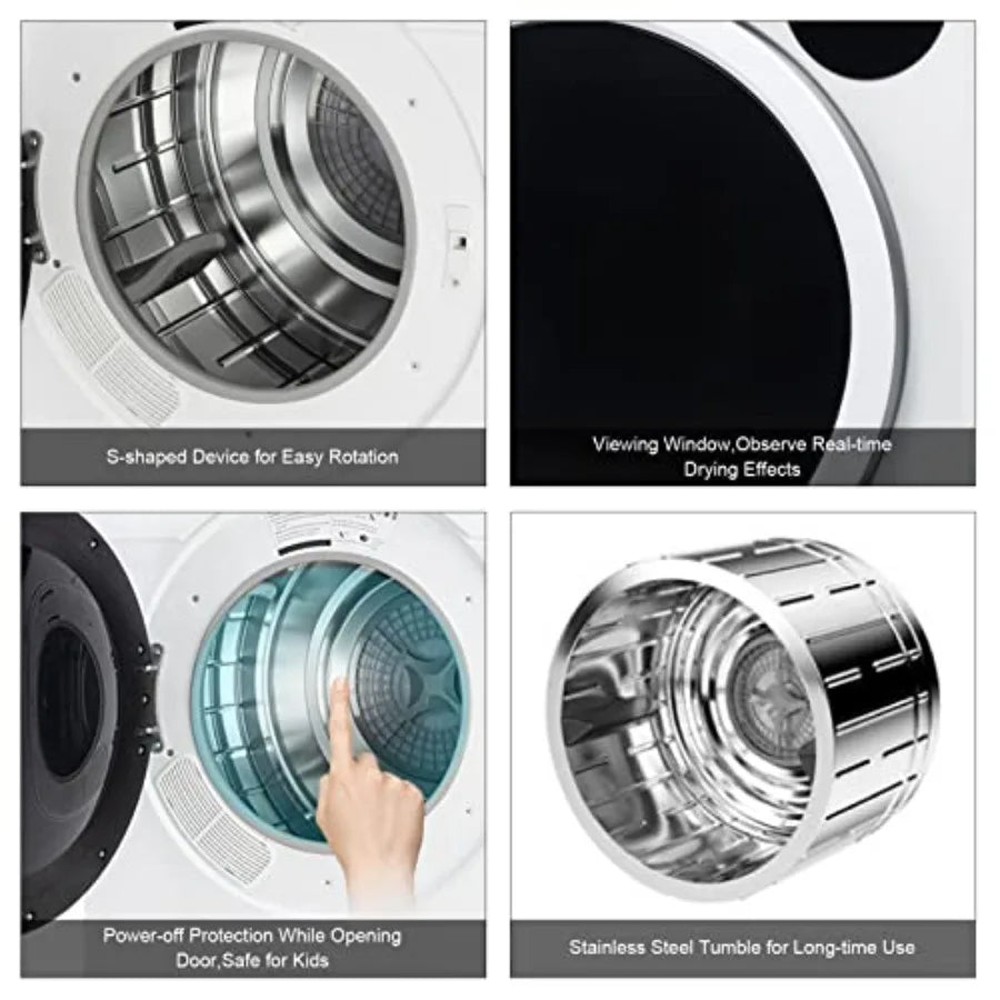 Portable Laundry Dryer 3.22 cu ft Compact Front Load Stainless Steel Clothes Dryer with Exhaust Pipe LCD Control Panel a