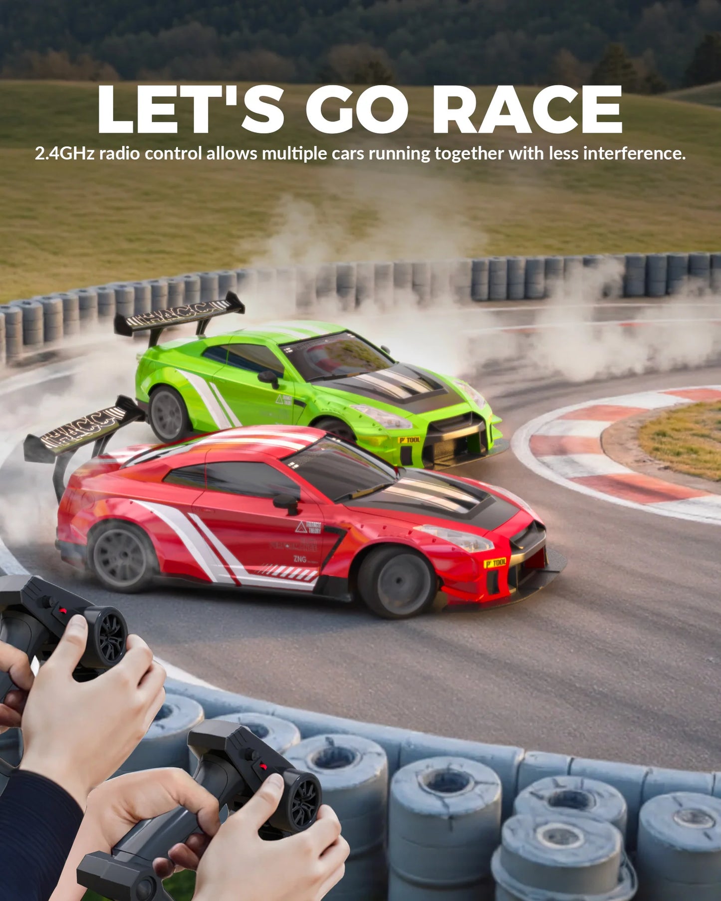 RACENT RC Drift Car High Speed Remote Control Car 4WD RC Cars with LED Light, 2 Batteries Racing and Drifting Wheels Toy for Boy