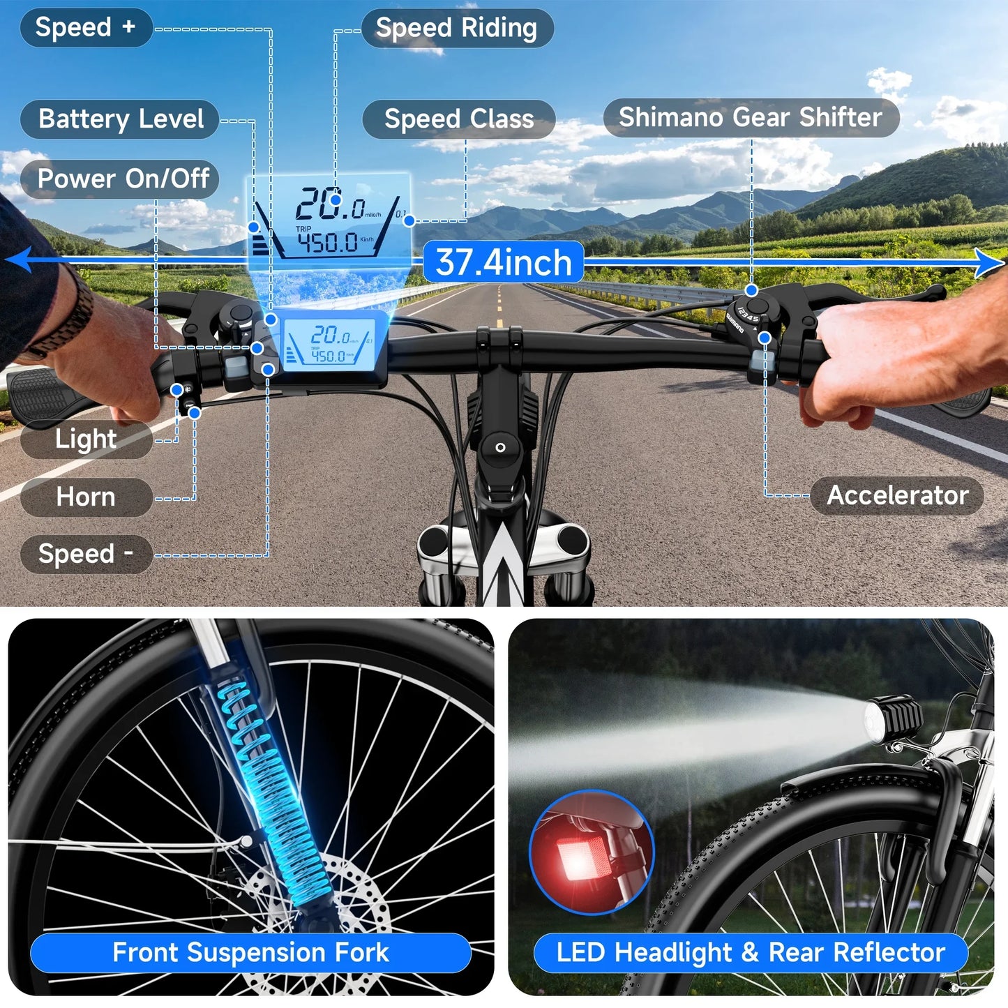 ZNH 1000W Electric Bike, 26 inch Electric Mountain Bike with 48V Battery,50Miles 20MPH Adult Ebike,UL 2849