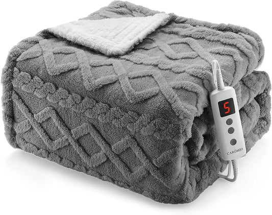 Heated Sherpa Electric Blanket - 10 Heat Levels, 10 Time Settings, ETL Certified, Machine Washable, Grey 50"x60"