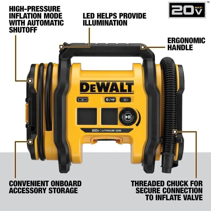 DEWALT 20V Corded/Cordless Air Inflator 160 PSI Tire Inflator Electric Air Pump Blower Dewalt Power Tools 1/2PC battery lj202409
